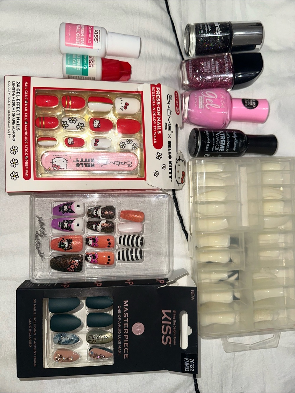 Hello Kitty Nail Set with Pink, Red, Black, Purple, Orange, White Accents